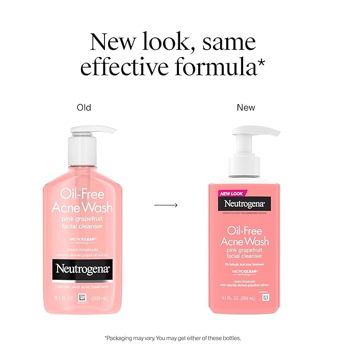 Neutrogena Oil-Free Pink Grapefruit Acne Face Wash, Vitamin C & Salicylic Acid Cleanser, Daily Acne Treatment For Face, Blemish & Blackhead Clearing Facial Cleanser, 9.1 fl. oz