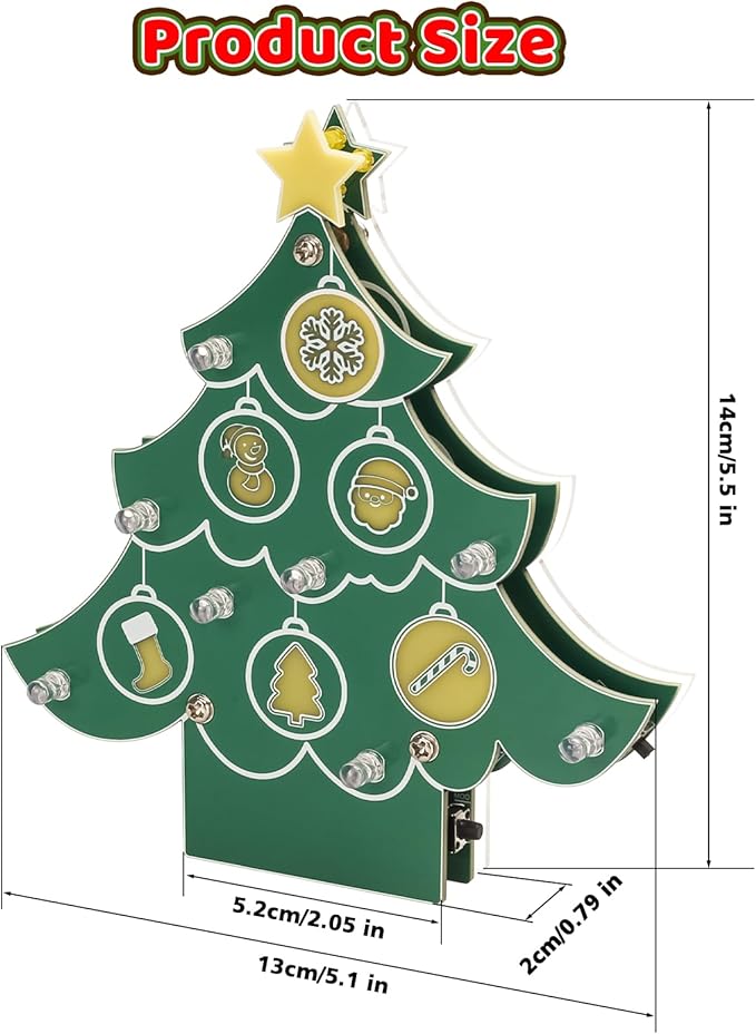 ICSTATION Christmas Tree Soldering Kit, Musical Christmas Tree Soldering Project With 3 Light Modes Colorful Christmas Elements Xmas Tree DIY Electronic Kit for Learning Education Desktop Decoration