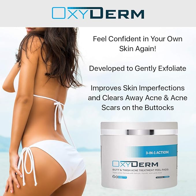 Butt Acne Clearing Treatment Peel Pads- Exfoliating Pads to Eliminate Acne Causing Bacteria. Removes Pimples, Blemishes & Ingrown Hairs for the Buttocks & Thigh Area for Both Men & Women.