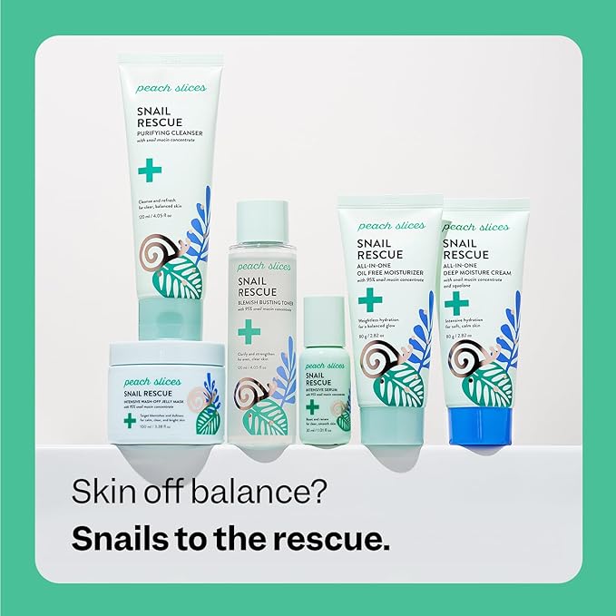 Peach Slices | Snail Rescue All-in-One Oil Free Face Moisturizer | 95% Snail Mucin | Lightweight, Long-Lasting Hydration | Silicone-Free | Face Cream | Skin Care | Clean & Cruelty-Free | 2.82 oz