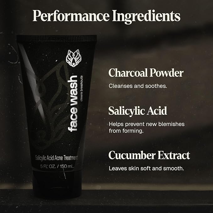 Black Wolf Men’s Charcoal Powder Face Wash, 5 Fl Oz - Facial Cleanser Removes Unwanted Impurities from Your Skin and Soothes Irritation