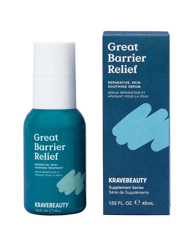 KraveBeauty Great Barrier Relief, Soothing Skin Barrier Repair Serum, Contains Tamanu Oil to Soothe and Calm Redness, For All Skin Types, Vegan & Cruelty Free, 1.52 fl oz