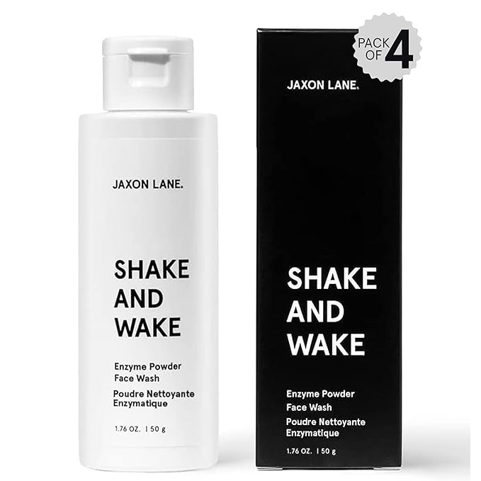 SHAKE AND WAKE Exfoliating Powder Face Wash w/Papaya Enzymes Powder, Aloe Vera, Vitamin C, Vitamin E, Niacinamide Serum, AHA | Anti Aging Deep Pore Cleanser & Acne Face Wash (4 Bottles)
