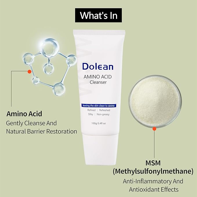 Amino Acid Facial Cleanser, Deep Cleaning Face Cleanser Non-Greasy,Sensitive Acne Skin,MSM+Amino Acid,Dermatologist Tested, Fragrance Free, Gentle and Effective Face Wash 3.4 fl oz