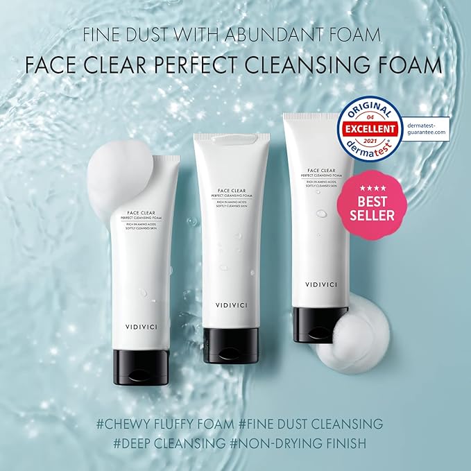 VIDIVICI Face Clear Perfect Cleansing Foam – Gentle Face Wash with Hyaluronic Acid and Moringa Seed Oil – Hydrating Foaming Cleanser – Soft, Fluffy Foam 4.06oz