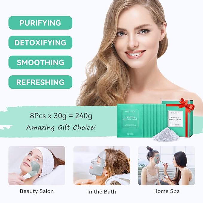 Tea Tree Peel-Off Jelly Face Mask Powder, Professional Spa-Quality Alginate Facial Mask for Deep Cleansing, Blackhead & Acne Removal, 8 Sachet, Made in France