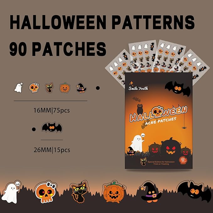 Pimple Patches, Halloween Acne Patch for Zits and Blemishes,Hydrocolloid Acne Pimple Patches for Covering Zits and Blemishes(90 patches)