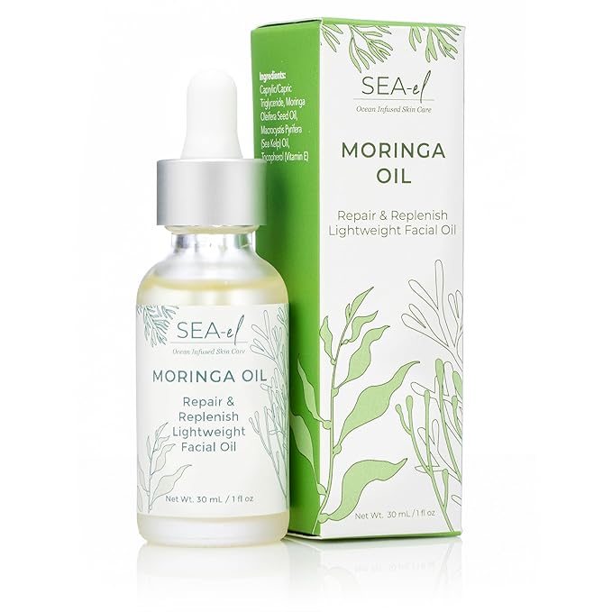 Sea-El Moringa Seed Facial Oil Drops Super Moisturizing Antioxidant-Rich Glow with Sea Kelp & Vitamin E - Daily Face Primer & Replenishing Vegan Skincare for Women & Men - 1 Fl Oz