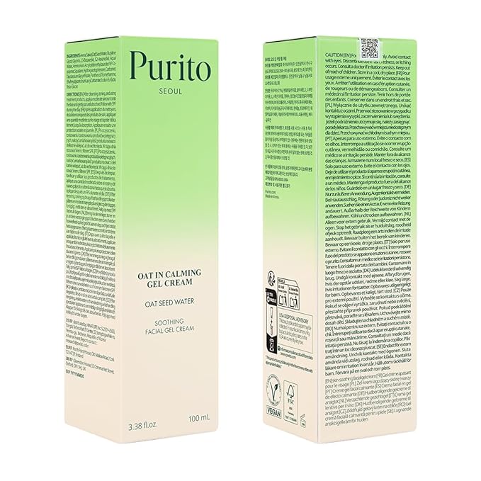 PURITO Post-Acne Moisturizer, Recovery & Glow Boost, Silicone-Free, Non-Comedogenic, Vegan, Korean Skincare, Oat In Calming Gel Cream, 3.38 fl oz / 100ml
