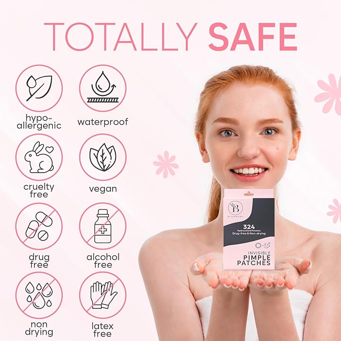 Invisible Pimple Patches for Face (324 Count), Hydrocolloid Stickers Covers Pimples, Zit Patches for Spot Cover, Clear (2 Sizes - S/L)