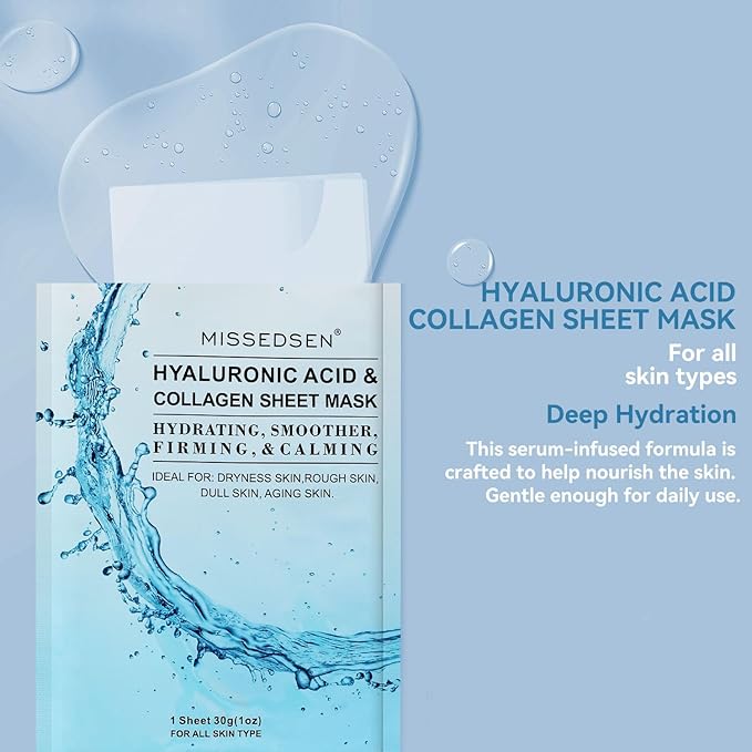 Collagen Face Mask Skincare For Women Hyaluronic Acid Moisturizing Firming Calming Hydrating Pore Treatment Anti-Aging of Different Ages and Skin Types Urban Beauty Secret 25 PCS