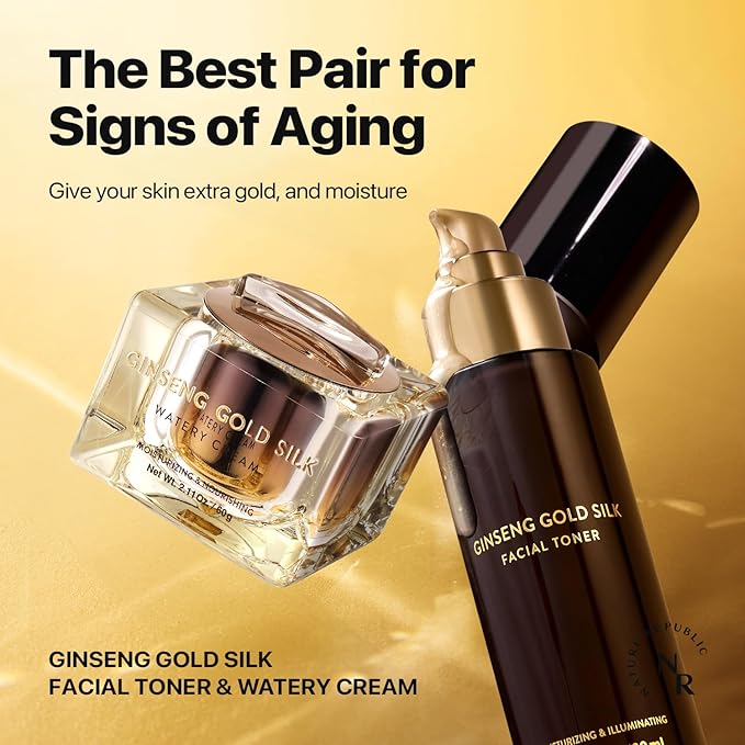 Nature Republic Ginseng Gold Silk Facial Toner, Hydrating Glow Toner for face, Niacinamide & Silk Amino Acid, Royal Jelly Extract, Korean Skin Care for All Skin Types 130 ml / 4.39 Fl. oz.