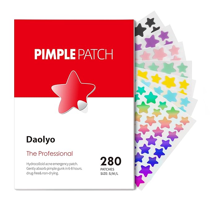 Pimple Patches for Face, 3 Size 280 Counts Hydrocolloid Acne Patches, Cute Star Pimple Stickers with Salicylic Acid, Tea Tree Oil & Calendula Oil, for Covering Zits and Blemishes