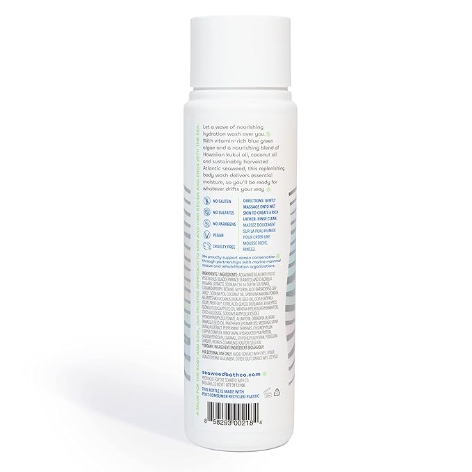 Seaweed Bath Co. Hydrate Body Wash, Eucalyptus Peppermint Scent, 12 Ounce, Shower Gel for Men & Women, Vegan, Paraben Free, Sulfate Free, Cruelty Free