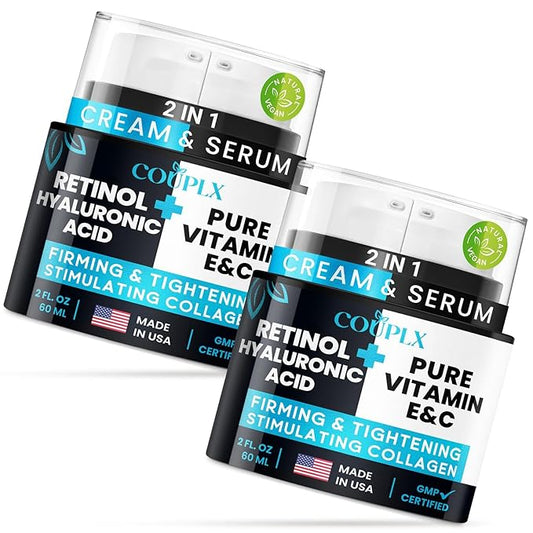 2-in-1 Neck Firming Cream & Face Moisturizer for Women, Anti-Aging Retinol Cream with Vitamin E & C Serum, Skin Tightening Face Lotion for Neck & Face, 2 fl oz