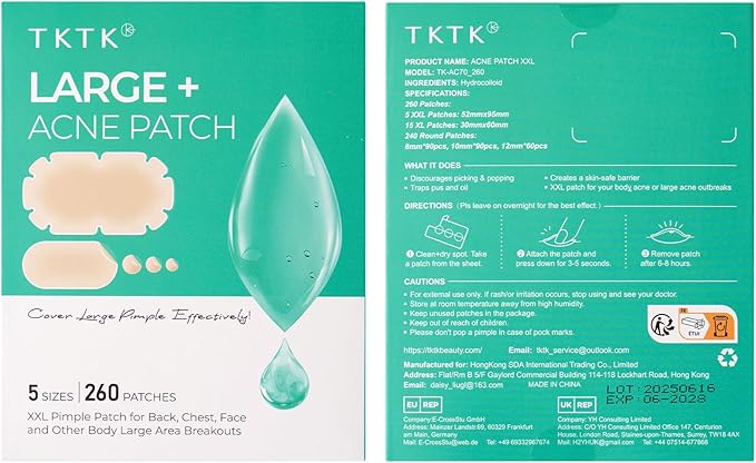 XXL Pimple Patches for Body, Large Hydrocolloid Acne Patches, 5 Sizes Big Hydrocolloid Bandages for Back, Chest, Shoulders Zit Breakouts, Blemish Patch for Face (Oval, Dot 260 Count)