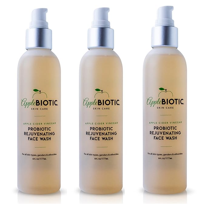 Apple Cider Vinegar Natural Face Wash 3 PK: Exfoliating Gel Foaming Facial Cleanser For Men, Women and All Skin Types. Cleanses Oily Skin, Calms Acne Breakouts and Removes Makeup