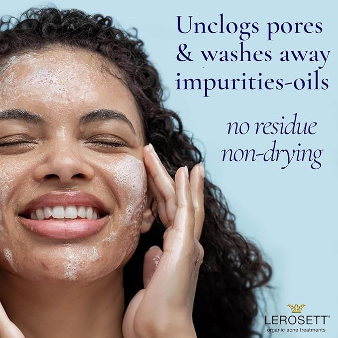 LEROSETT® Clear Skin Face Wash – Gentle Gel Cleanser with 60% Aloe-Rich Botanicals, 4% Glycolic Acid & Vit-E Microbeads – Fights Breakouts, Unclogs Pores, Balances Oil – Spa-Grade, Vegan – 4oz