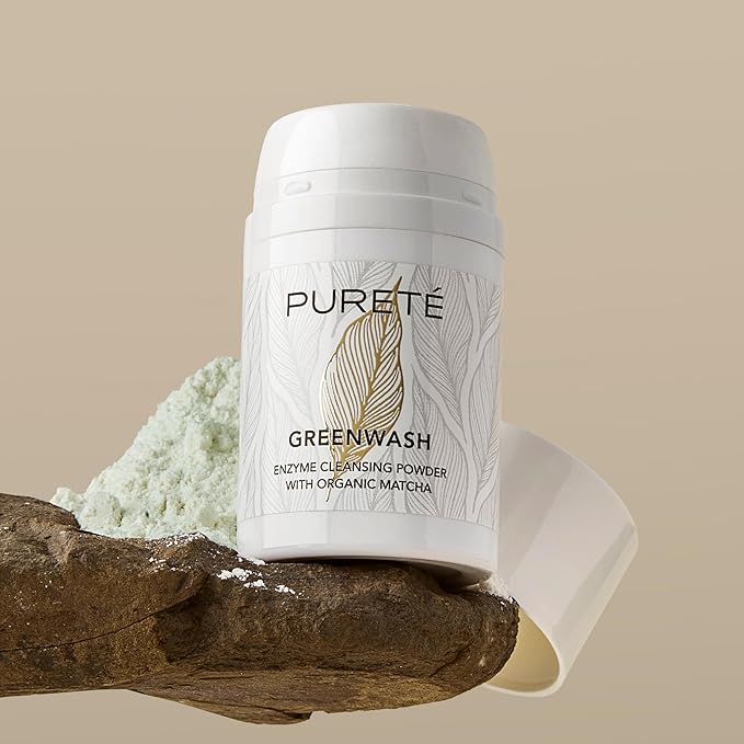Pureté Greenwash – Gentle Enzyme Powder Face Wash with Matcha & Papain | Daily Exfoliating Cleanser for Sensitive Skin | Clean Beauty Inspired by Japanese Skincare