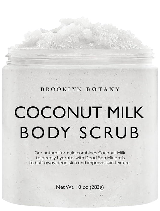 Brooklyn Botany Coconut Milk Body Scrub - Moisturizing and Exfoliating Body, Face, Hand, Foot Scrub - Fights Stretch Marks, Fine Lines, Wrinkles - Great Gifts for Women & Men - 10 oz