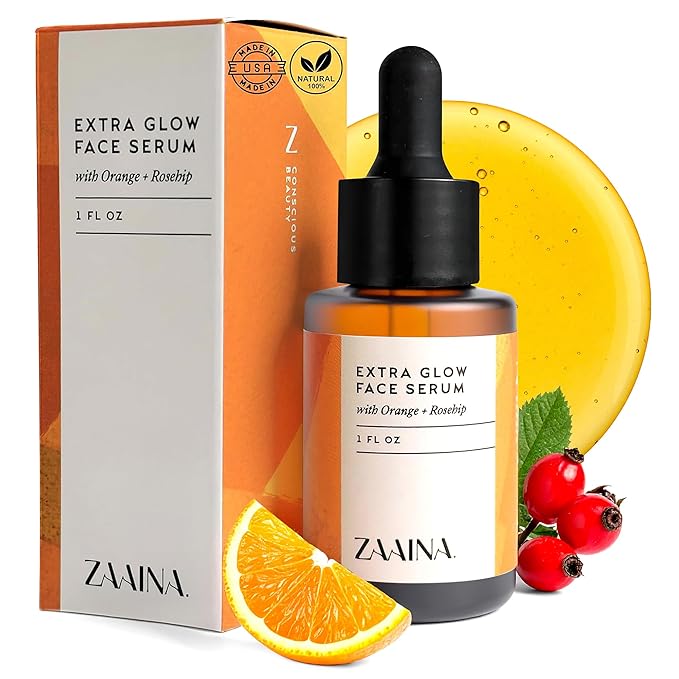 ZAAINA Extra Glow Face Serum – Hydrating Face Oil for Dry, Dull & Sensitive Skin – Lightweight Moisturizer & Natural Primer for Makeup – With Rosehip Oil, Pumpkin Seed & Vitamin E – 1oz Bottle