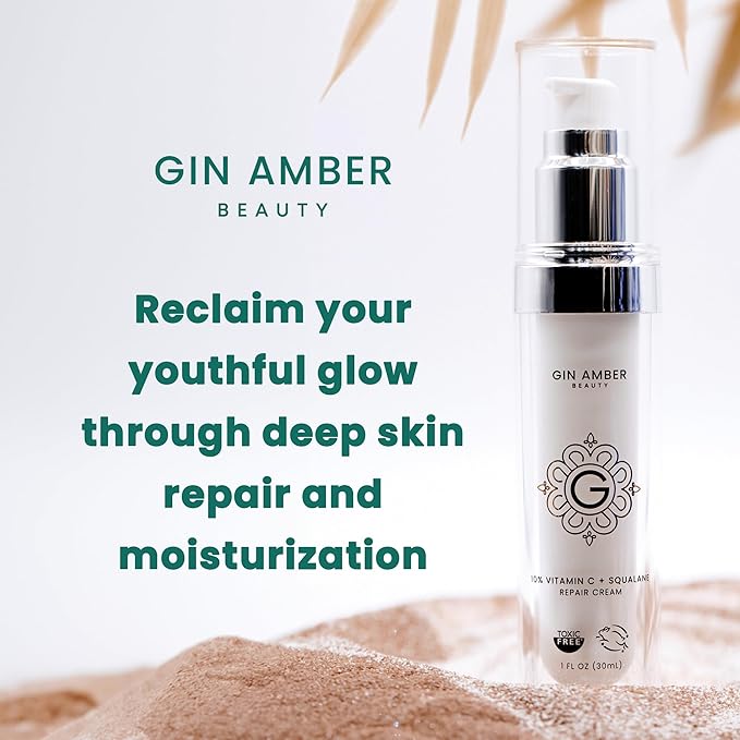 Gin Amber Beauty - Vitamin C (10%) + Squalane Repair Cream - Face Moisturizer - Skin Cream - Dark Spot Corrector - Primer (1 fl oz - 30ml)