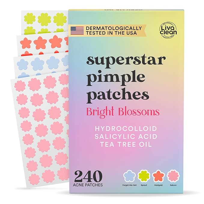 LivaClean 240 CT Cute Pimple Patches for Face w/Salicylic Acid & Tea Tree, Hydrocolloid Acne Patches Cute Flower Pimple Patch for Healing, Adorable Face Stickers, Zit Patch
