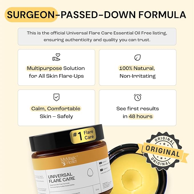 Universal Flare Care | Essential Oil Free | Relief for Rashes, Eczema, Psoriasis, Hidradenitis Suppurativa, Impetigo, Dermatitis, Wound Care, Sensitive Skin w/ Propolis & Egg Yolk 2 oz