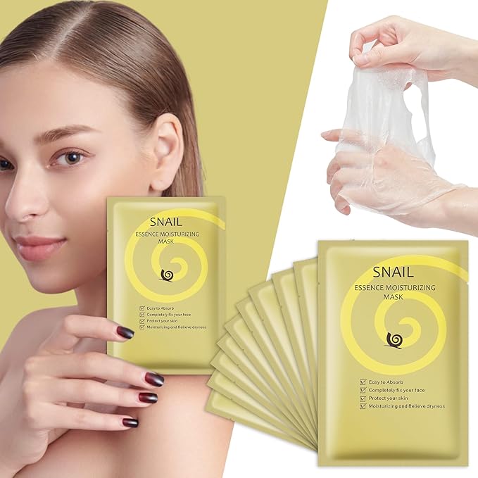 Facial Masks Skincare for Women,Snail Moisturize Face Mask Sheet for Girl,Hydrating Face Mask for All Skin Types,Dry Skin & Sensitive Skin(10-Packs)