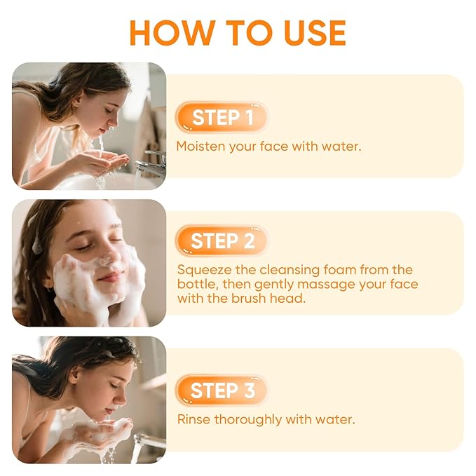 2Pcs Turmeric Face Wash with Brush,Turmeric Facial Cleanser Foam,Foaming Face Cleanser,Deep Cleansing face Wash for All Type,3.38 fl.oz/pc