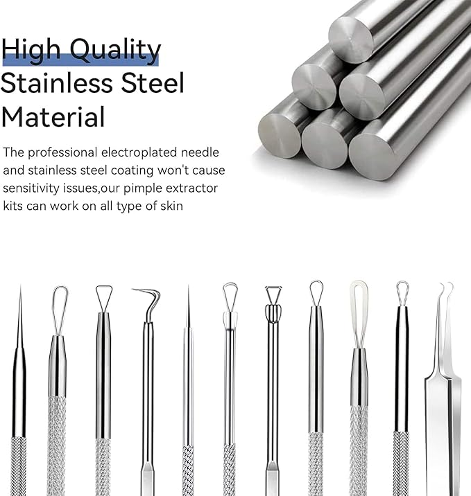 6 Pcs Blackhead Remover Tools,Blackhead Extractor,Pimple Popper Tool Kit for Blackhead, Whitehead, Acne, Zit, Comdone, Pores, Fat Granules, Blemishs on Nose, Face & Ear