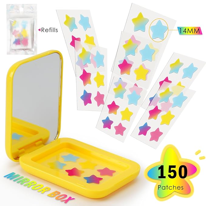 AUSLKA Star Pimple Patches - 150 Count - Hydrocolloid Pimple Patches,Cute Star Shape, 6 Colors,Spot Stickers For Face And Skin,Temporary Mirror