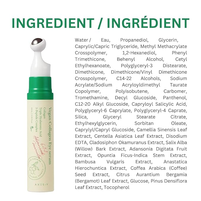 AXIS-Y Vegan Collagen Eye Serum - K Beauty Triple Hyaluronic Acid & Peptide Collagen Serum Improve Skin Elasticity, Reduce Fine Lines & Dark Circles - Vegan Korean Skin Care Eye Cream - 0.33 fl. oz.