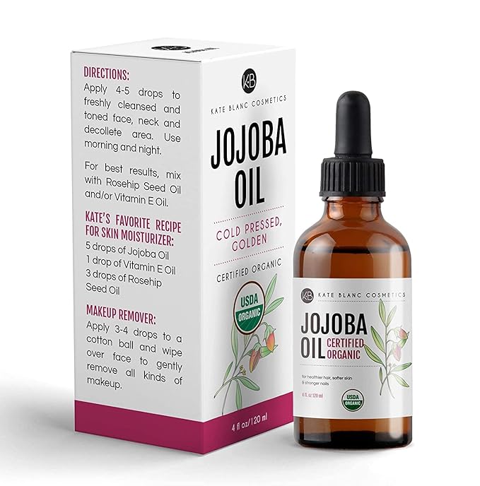 Kate Blanc Cosmetics Jojoba Oil for Softer Hair & Smoother Skin. Gua Sha Oil for Face & Dermaplaning (2oz, Organic, 100% Pure, Natural)