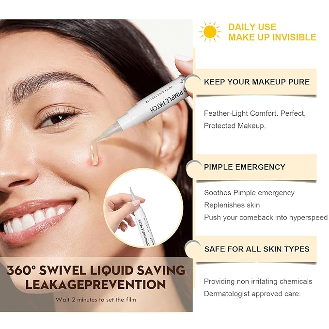 Pimple Patches for Face,Pimple Patch Pimple Stickers - Hydrocolloid Acne Patch for Covering Zits and Blemishes,Invisible Spot Rescue Pen-Quickly Covering and Shrinking Acne