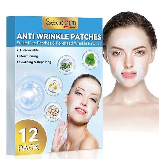 Anti Wrinkle Patches for Face Overnight, Moisturizing Masks Skincare for Smile & Forehead Lines Remover, 12 Packs