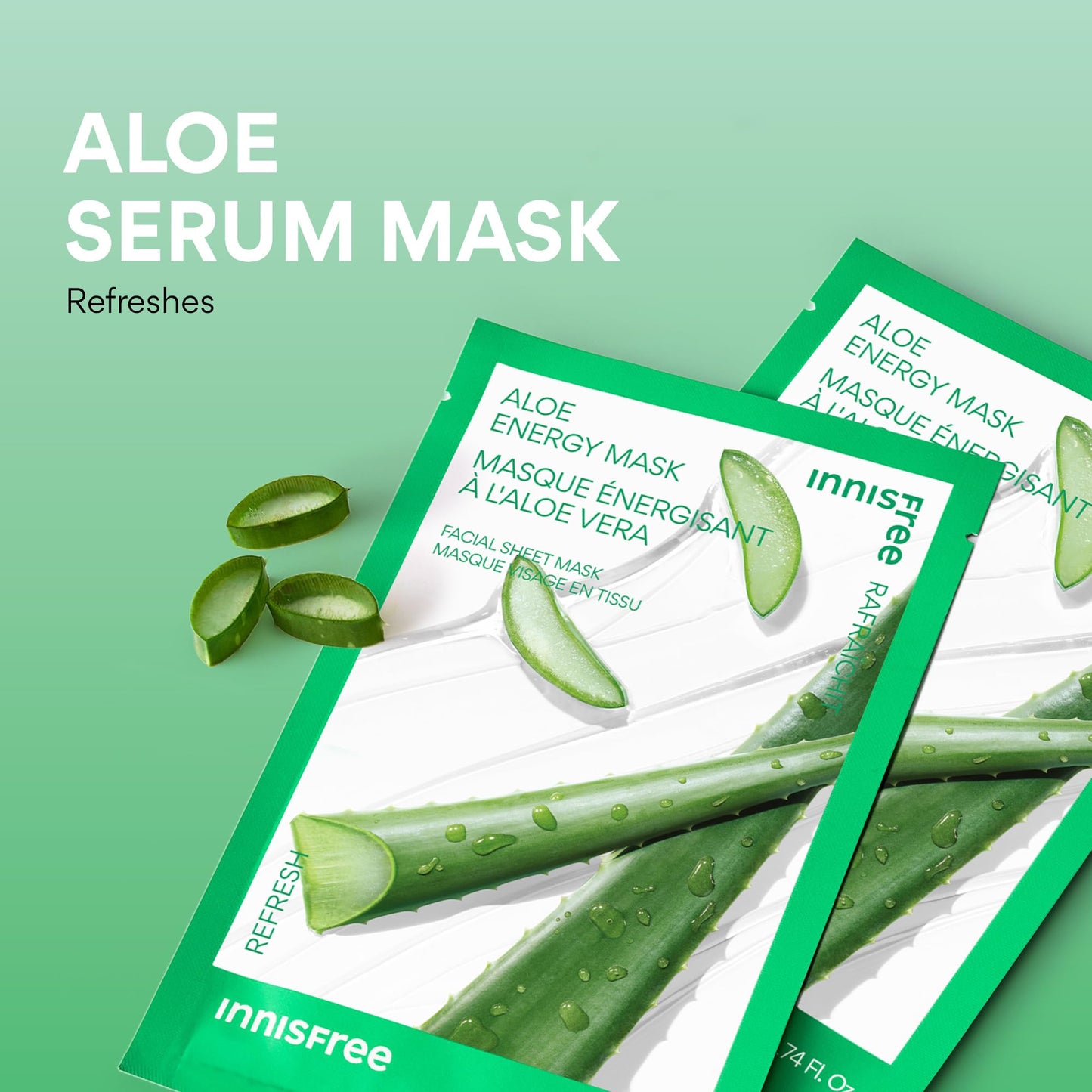 innisfree Aloe Energy Mask, Korean Sheet Mask with Hydrating Serum for Soothing, Brightening, and Glowing Skin Care Routine