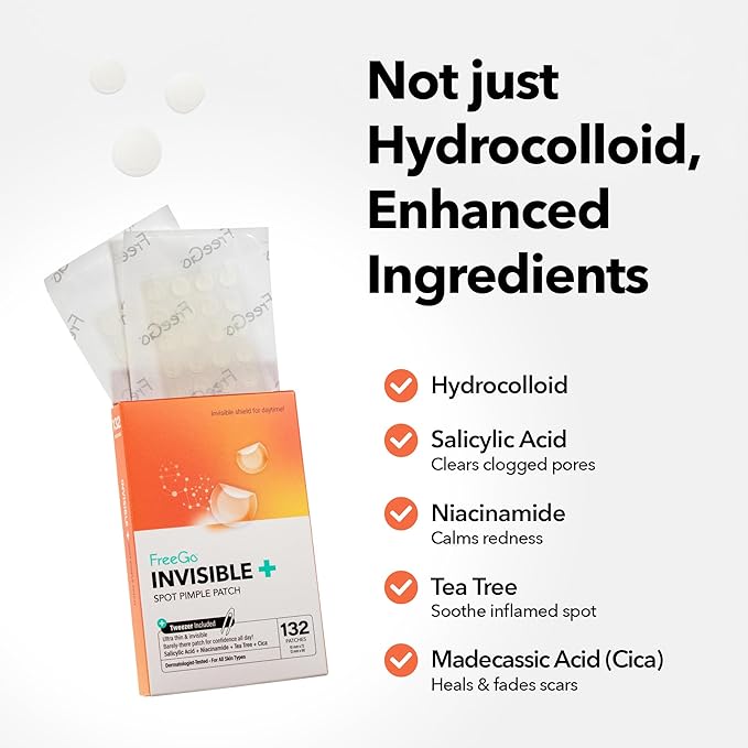FreeGo Hydrocolloid Acne Patches for Face, Large Pimple Patches for Breakouts, Zit, Blemish Spot, Facial Stickers, Korean Pimple Patches