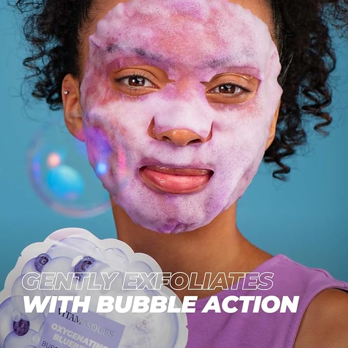 Vitamasques Blueberry Oxygenating Bubble Face Mask, Pore Cleanse and Detox, Deeply cleansing action, with bubbling fun (Pack of 3)