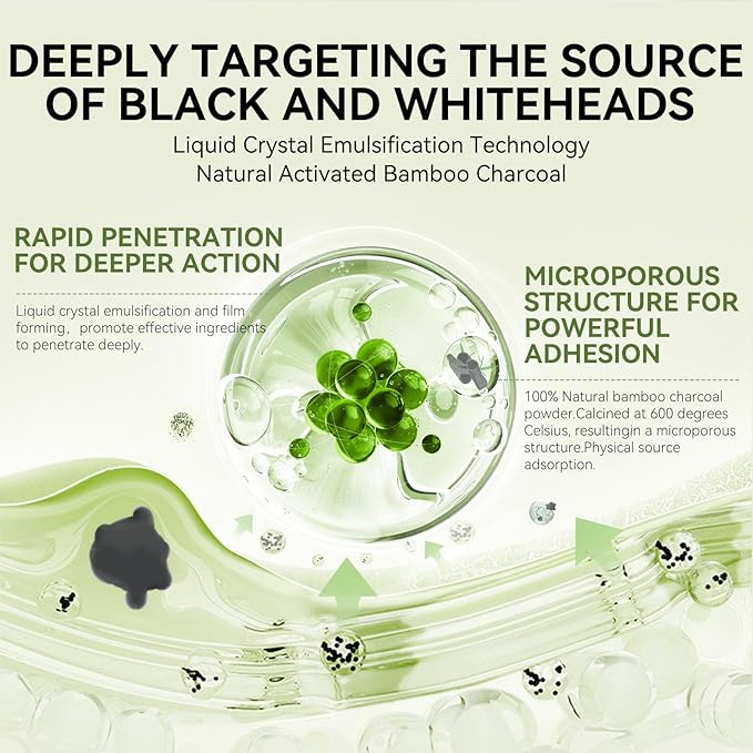 LANBENA 3-in-1 Blackhead Removal Set - Bamboo Charcoal Pore Strips (30g), Pore Minimizing Serum (30ml) & Removal Paper - Mask for Face, Minimizes Pores & Leaves Skin Fresh & Clean, Blackhead Remover