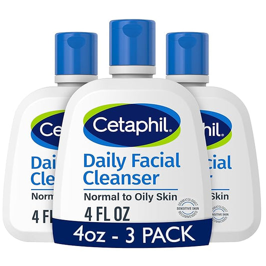 Cetaphil Face Wash, Daily Facial Cleanser for Sensitive, Combination to Oily Skin, 4 Oz 3 Pack, Gentle Foaming, Soap Free, Hypoallergenic