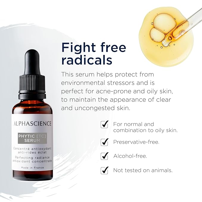 ALPHASCIENCE PHYTIC TC SERUM - Helps Reduce Signs of Aging, Wrinkles, Acne Scars & Fine Lines - for Oily & Acne Prone Skin - Free of Fragrances, Preservatives, and Alcohol - 30 ml / 1 fl. oz.