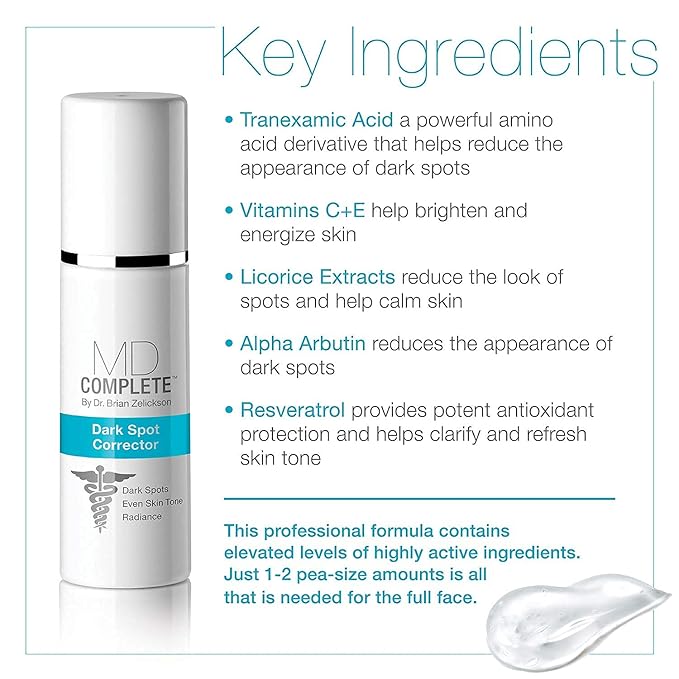 MD Complete Dark Spot Corrector | Anti-Aging | Professional Dark Spot Correction | With Tranexamic Acid, Vitamins C + E, Alpha Arbutin and Licorice Extracts 1.0 fl oz