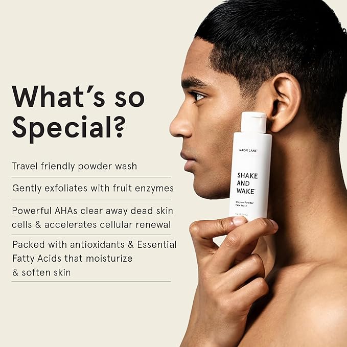 SHAKE AND WAKE Exfoliating Powder Face Wash w/Papaya Enzymes Powder, Aloe Vera, Vitamin C, Vitamin E, Niacinamide Serum, AHA | Anti Aging Deep Pore Cleanser for Acne Prone Skin (2 Bottles)