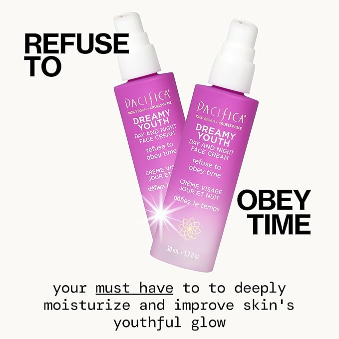 Pacifica Face Moisturizer Lotion - Dreamy Youth Day & Night Face Cream, Daily Skincare, Grapeseed Oil, Peptides, Hydrating, Facial Lotion, Skincare, For Dry Skin, Vegan, 1.7 fl oz (1 Count)