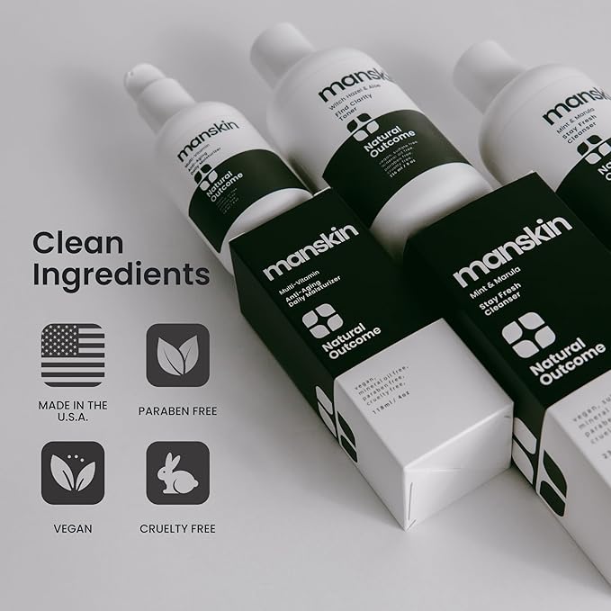 Mens Skin Care Kit | Mens Facial Care Kit for Men Skincare | Anti-Aging Daily 3 Step Face Care Regimen Includes: Rejuvenating Facial Cleanser, Balancing Toner, & Hydrating Moisturizer