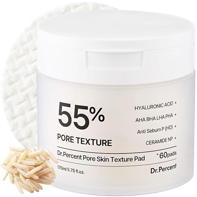 Pore 55% Skin Texure Pad – AHA BHA LHA, Retinol & Rice Extract for Enlarged Pores, Textured Skin, Sebum Control, Exfoliating Toner Pads for Glass Skin, Non-Irritating, Korean Skincare(60ct)