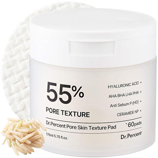 Pore 55% Skin Texure Pad – AHA BHA LHA, Retinol & Rice Extract for Enlarged Pores, Textured Skin, Sebum Control, Exfoliating Toner Pads for Glass Skin, Non-Irritating, Korean Skincare(60ct)