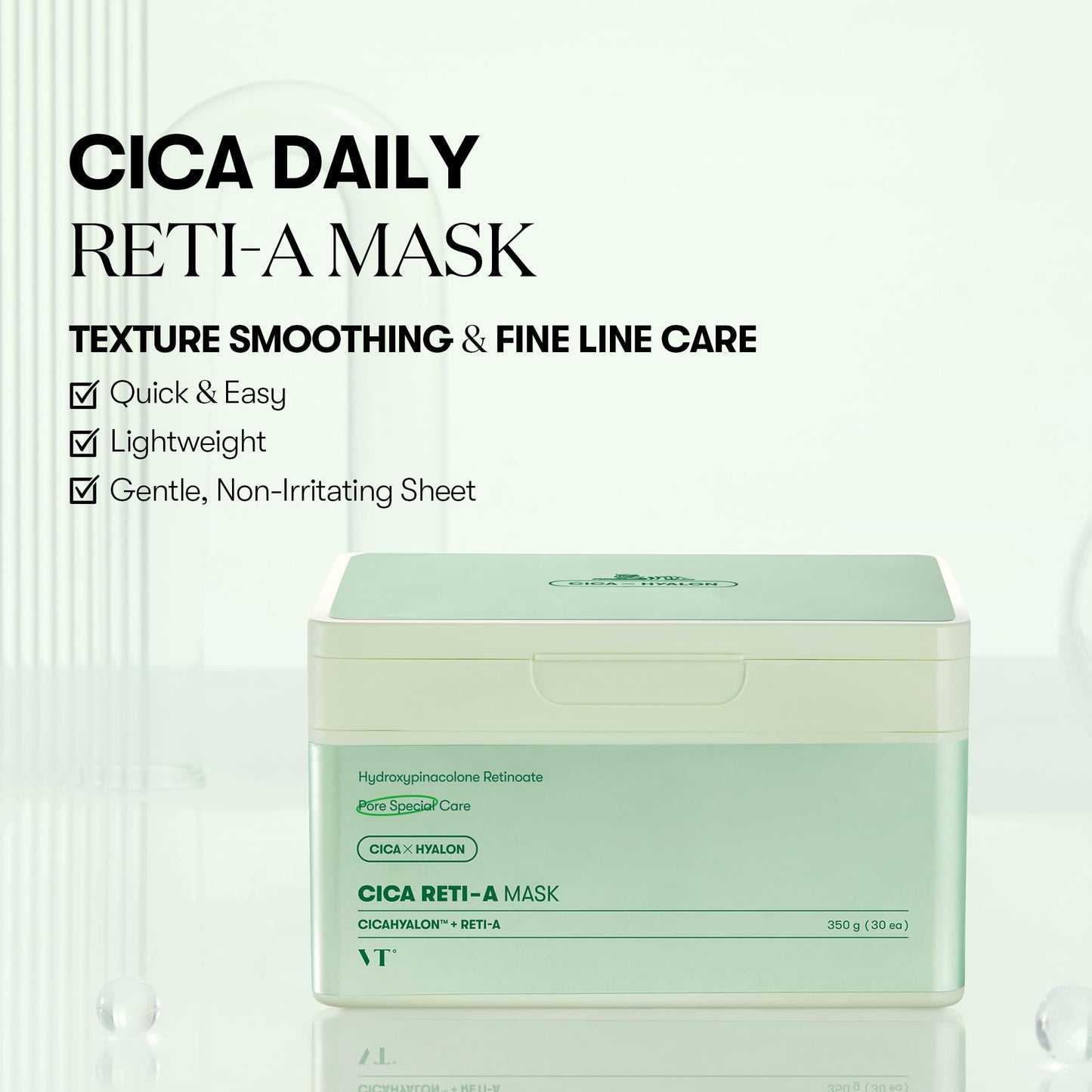 VT COSMETICS CICA Reti-A Daily Mask 30 Sheets, Retinol Complex for Pore Minimizing, Skin Softening & Hydrating Facial Mask, Ideal for Retinol Beginners, Korean Face Mask