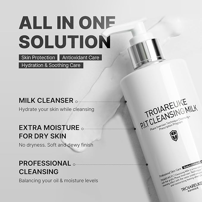 TROIAREUKE PIT Cleansing Milk I Deep Cleansing Daily Facial Cleanser for All Skin Types, Dry, Hydrating Face Mask with Antioxidants, Vitamins, Moisturize Korean Aesthetic Skin Care 6.08 fl oz